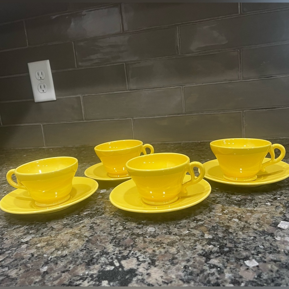 Four Vintage Franciscan El Patio Yellow Cup and Saucer Sets